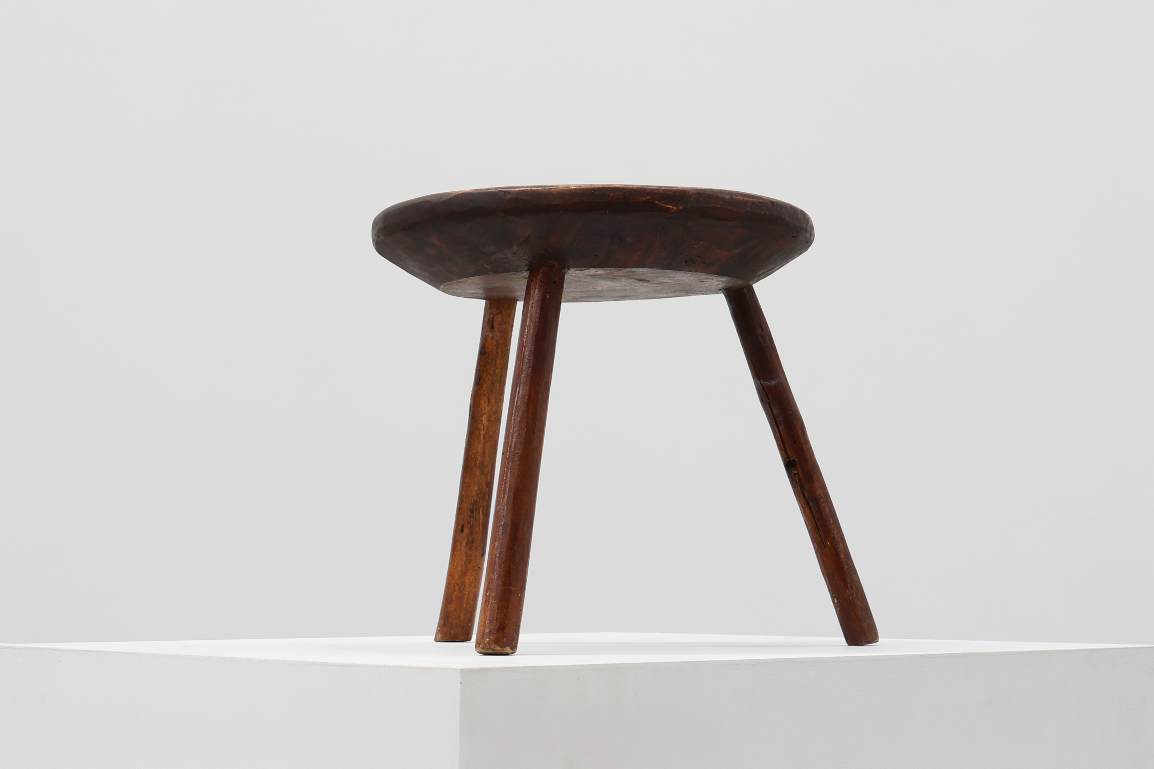 Rustic French wooden stool in wabi sabi style, ca. 1850thumbnail